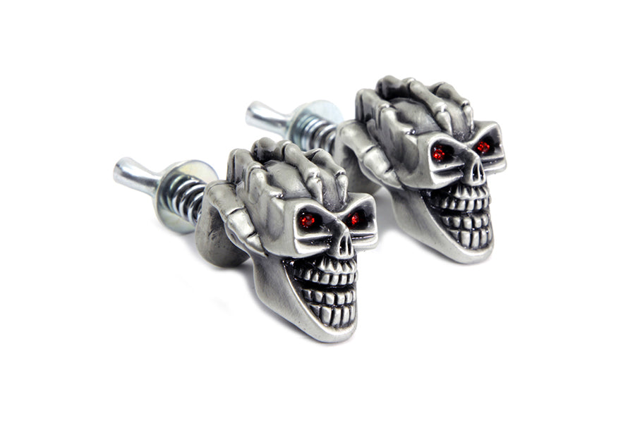 48-1620 - Skull with Skeleton Hand License Plate Topper Set by V-Twin