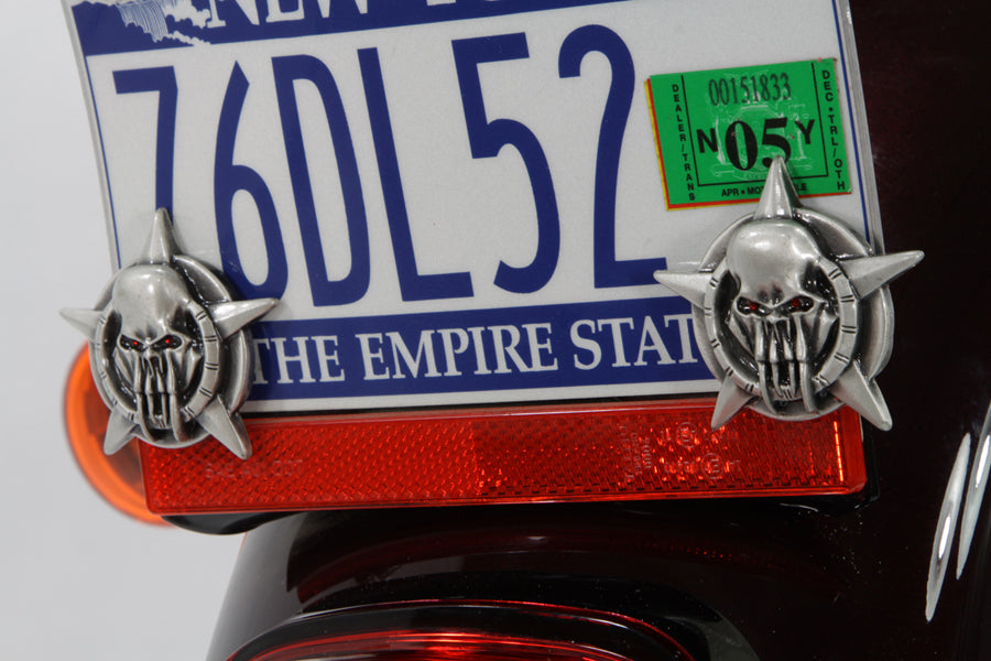 48-1621 - Skull on Star License Plate Topper Set by V-Twin
