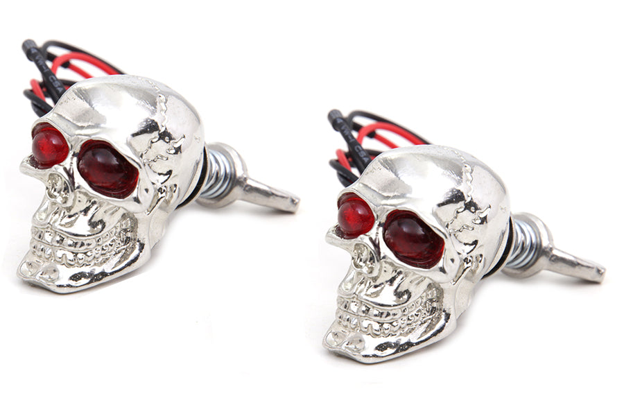 48-1629 - Silver Skull License Plate Bolt Set with LED by V-Twin