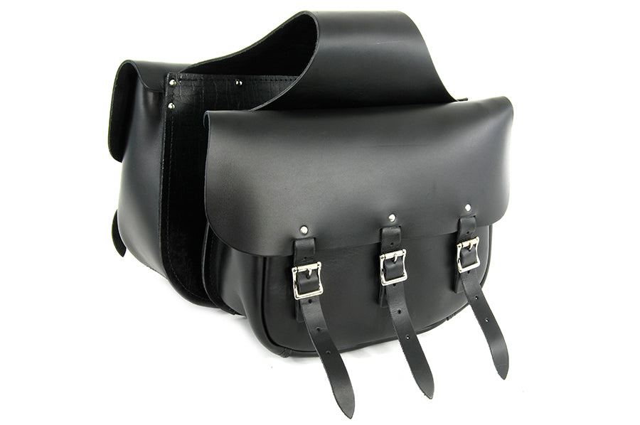 48-3127 - Black Leather Three Buckle Saddlebag Set by Pac-Kit
