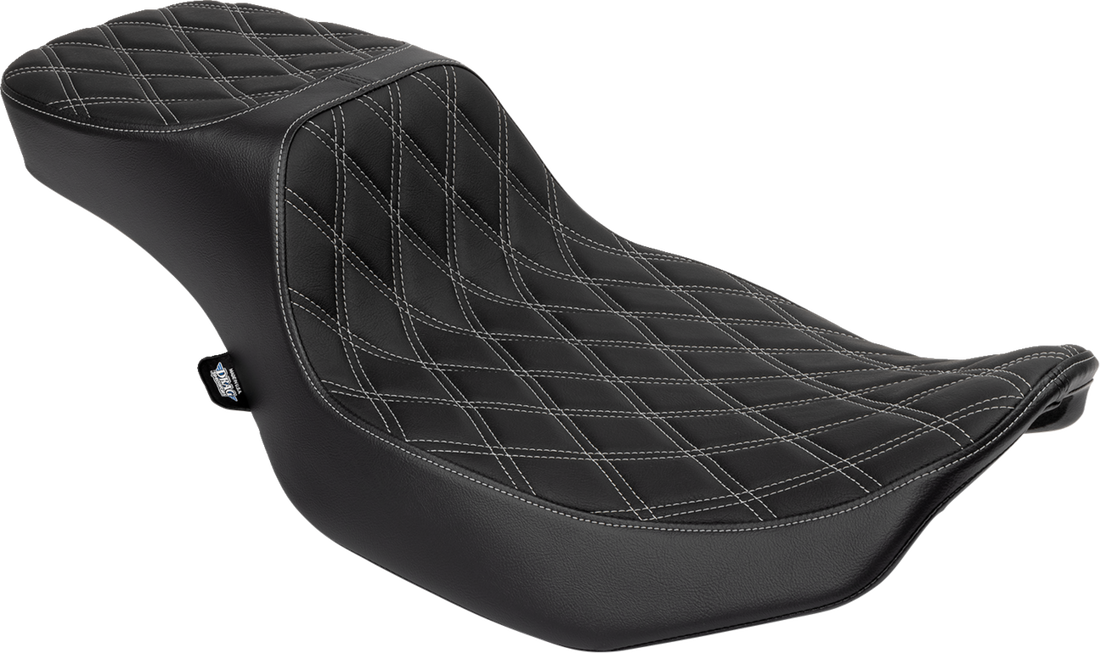DRAG SPECIALTIES SEATS Performance Predator 2-Up Seat - Extended Reach - Vinyl - Silver Double Diamond Stitch 4691C