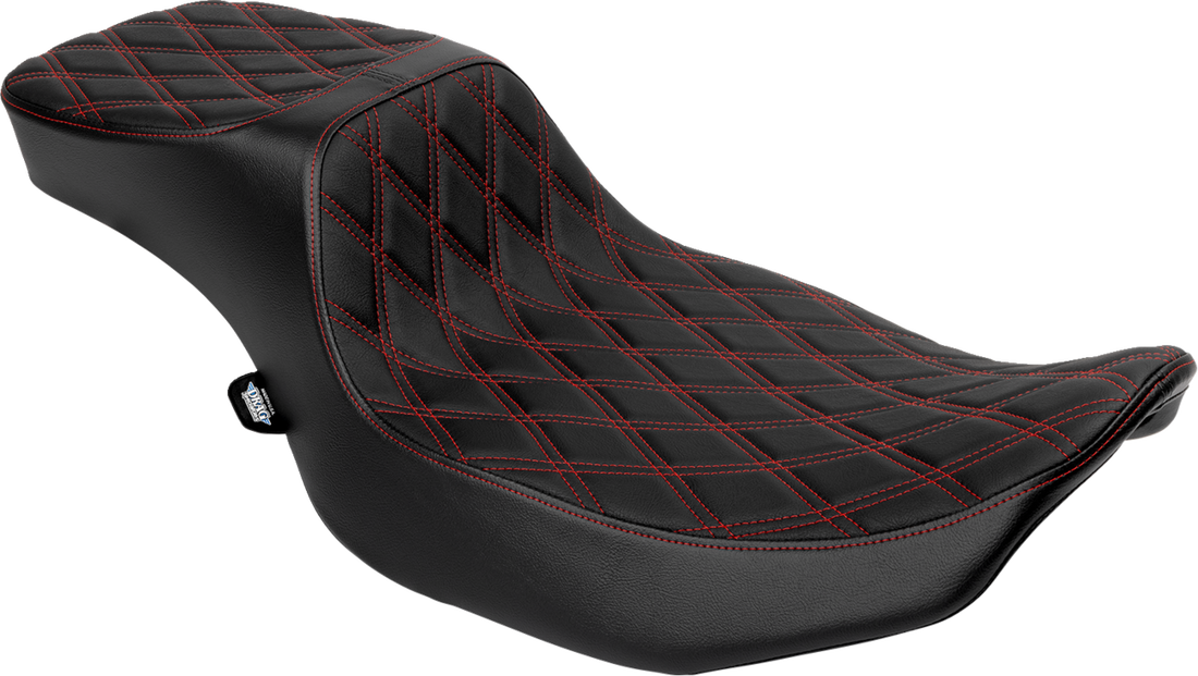 DRAG SPECIALTIES SEATS Performance Predator 2-Up Seat - Extended Reach - Vinyl - Red Double Diamond Stitch 4691D