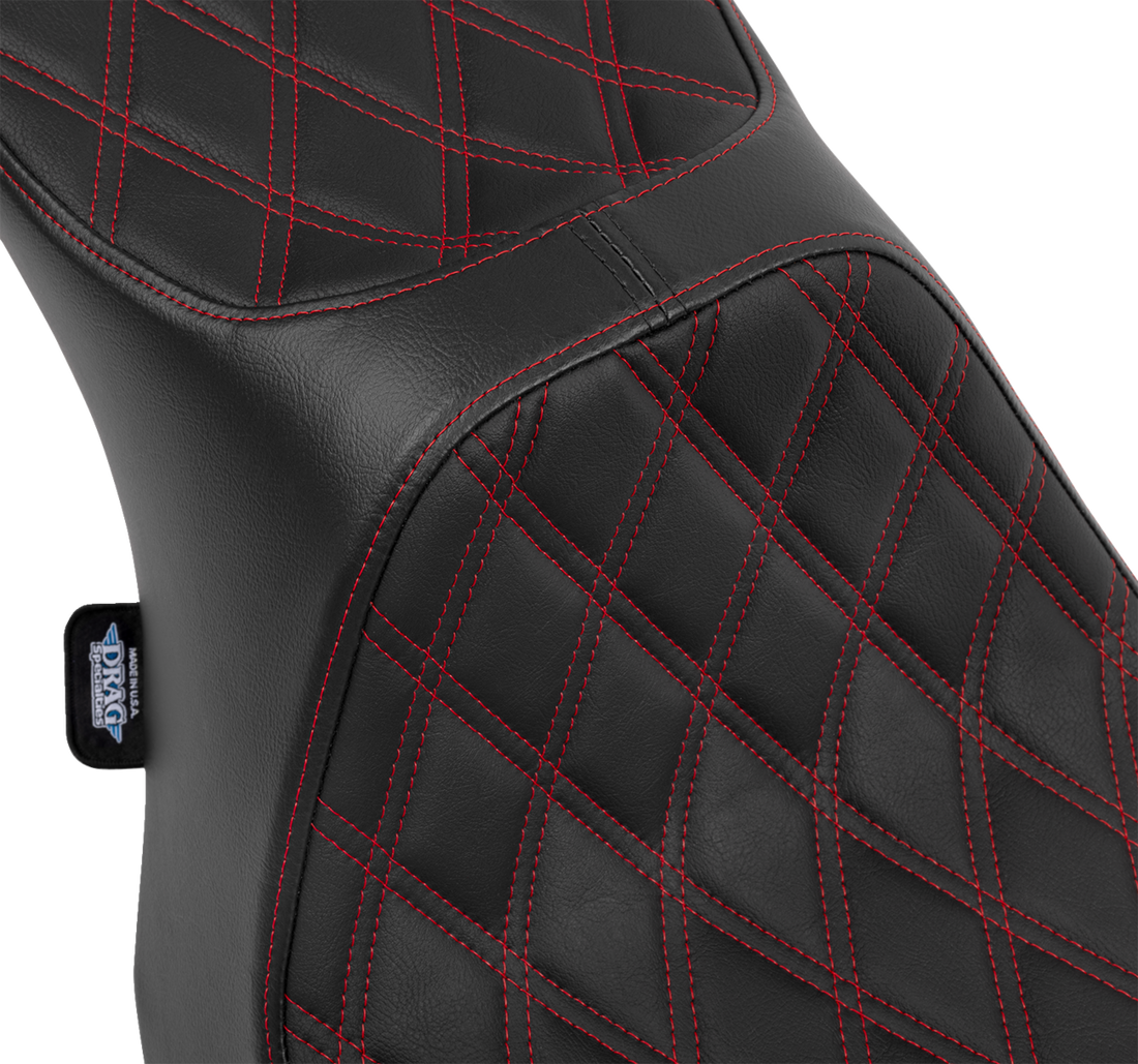 DRAG SPECIALTIES SEATS Predator III 2-Up Seat - Vinyl - Double Diamond - Red Stitching - FLT/FLH '23-'24 4690D