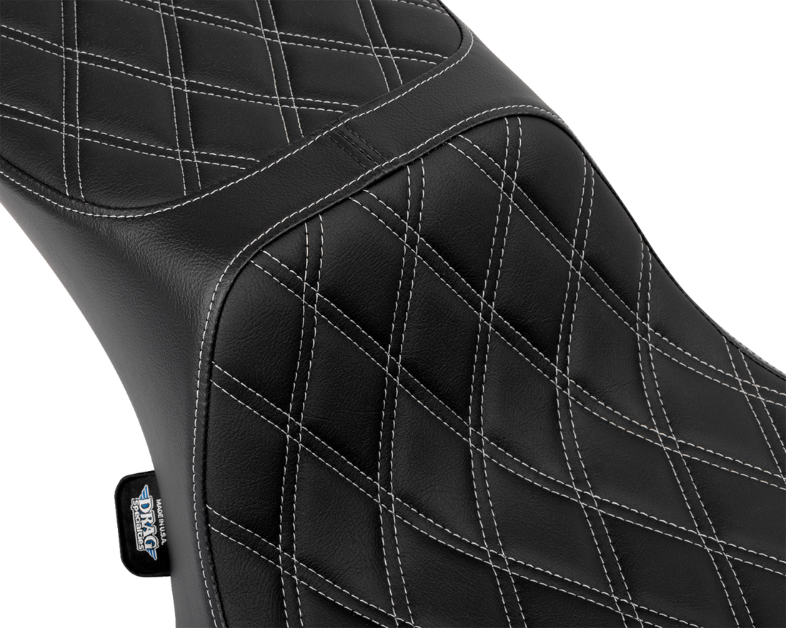 DRAG SPECIALTIES SEATS Performance Predator 2-Up Seat - Extended Reach - Vinyl - Silver Double Diamond Stitch 4691C