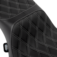 DRAG SPECIALTIES SEATS Performance Predator 2-Up Seat - Extended Reach - Vinyl - Silver Double Diamond Stitch 4691C