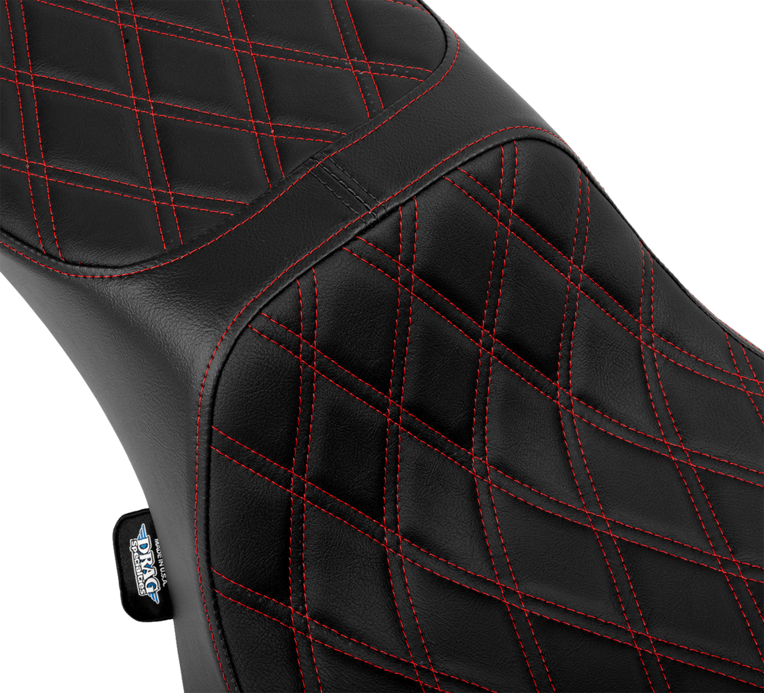 DRAG SPECIALTIES SEATS Performance Predator 2-Up Seat - Extended Reach - Vinyl - Red Double Diamond Stitch 4691D