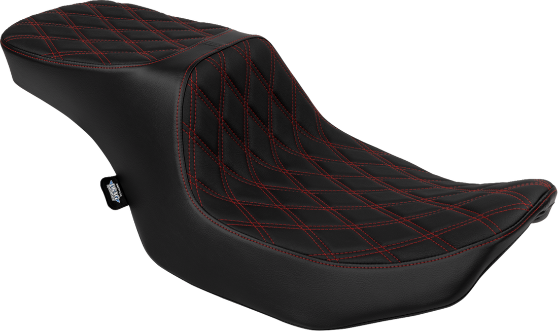 DRAG SPECIALTIES SEATS Predator 2-Up Seat - Vinyl - Double Diamond Red Stitch - w/o Backrest - FLT/FLH '23-'24 4692D