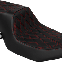 DRAG SPECIALTIES SEATS Predator 2-Up Seat - Vinyl - Double Diamond Red Stitch - w/o Backrest - FLT/FLH '23-'24 4692D