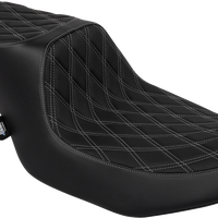 DRAG SPECIALTIES SEATS Predator 2-Up Seat - Vinyl - Double Diamond Silver Stitch - w/o Backrest - FLTR/FLHX '23-'24 4692C