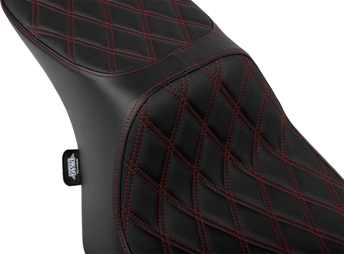 DRAG SPECIALTIES SEATS Predator 2-Up Seat - Vinyl - Double Diamond Red Stitch - w/o Backrest - FLT/FLH '23-'24 4692D