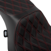 DRAG SPECIALTIES SEATS Predator 2-Up Seat - Vinyl - Double Diamond Red Stitch - w/o Backrest - FLT/FLH '23-'24 4692D