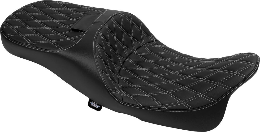 DRAG SPECIALTIES SEATS Extended Reach Freedom Seat - Vinyl - Double Diamond - Silver Stitch - FLT/FLH '09-'25 4696C