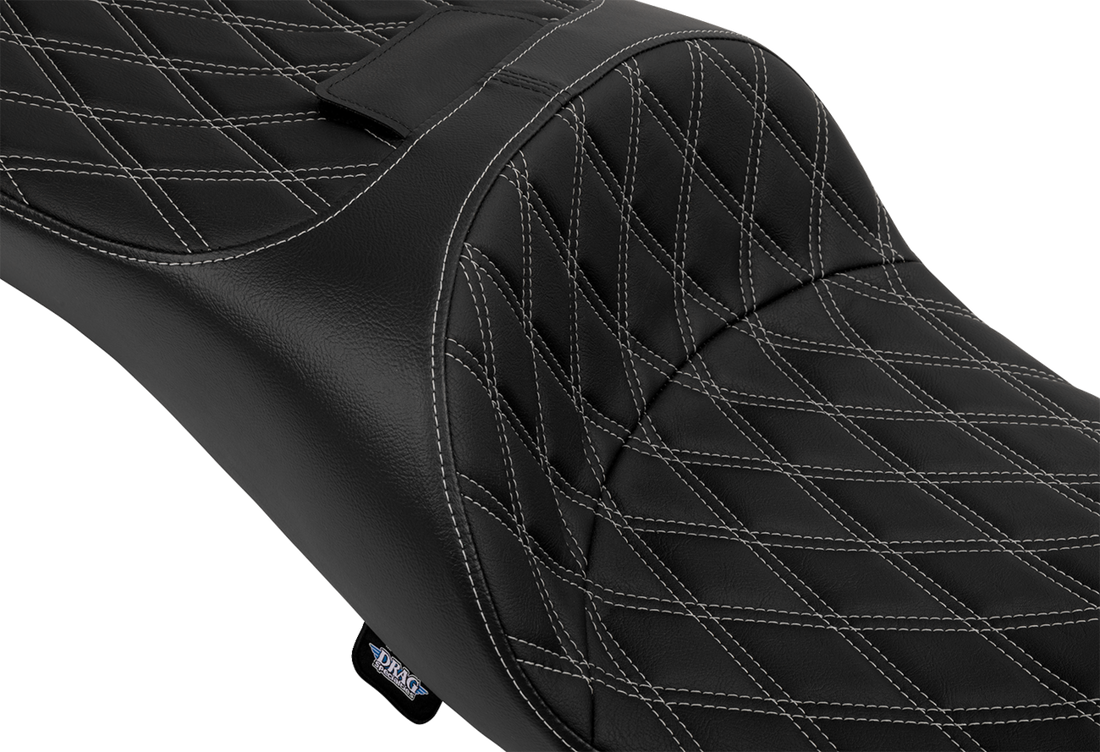 DRAG SPECIALTIES SEATS Extended Reach Freedom Seat - Vinyl - Double Diamond - Silver Stitch - FLT/FLH '09-'25 4696C