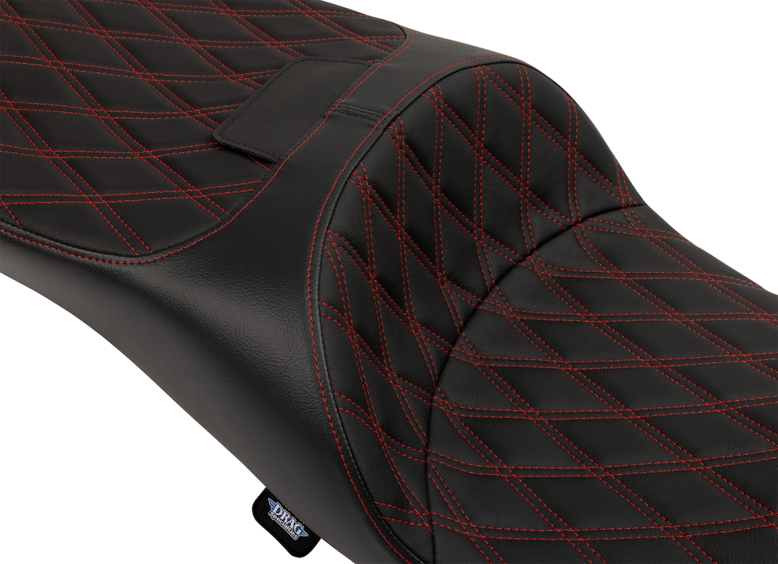 DRAG SPECIALTIES SEATS Extended Reach Freedom Seat - Vinyl - Double Diamond - Red Stitch - FLT/FLH '09-'25 4696D