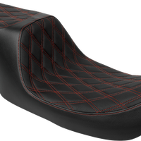 DRAG SPECIALTIES SEATS Predator 2-Up Seat - Vinyl - Double Diamond - Red Stitching - w/o Backrest - FL '97-'07 4695D