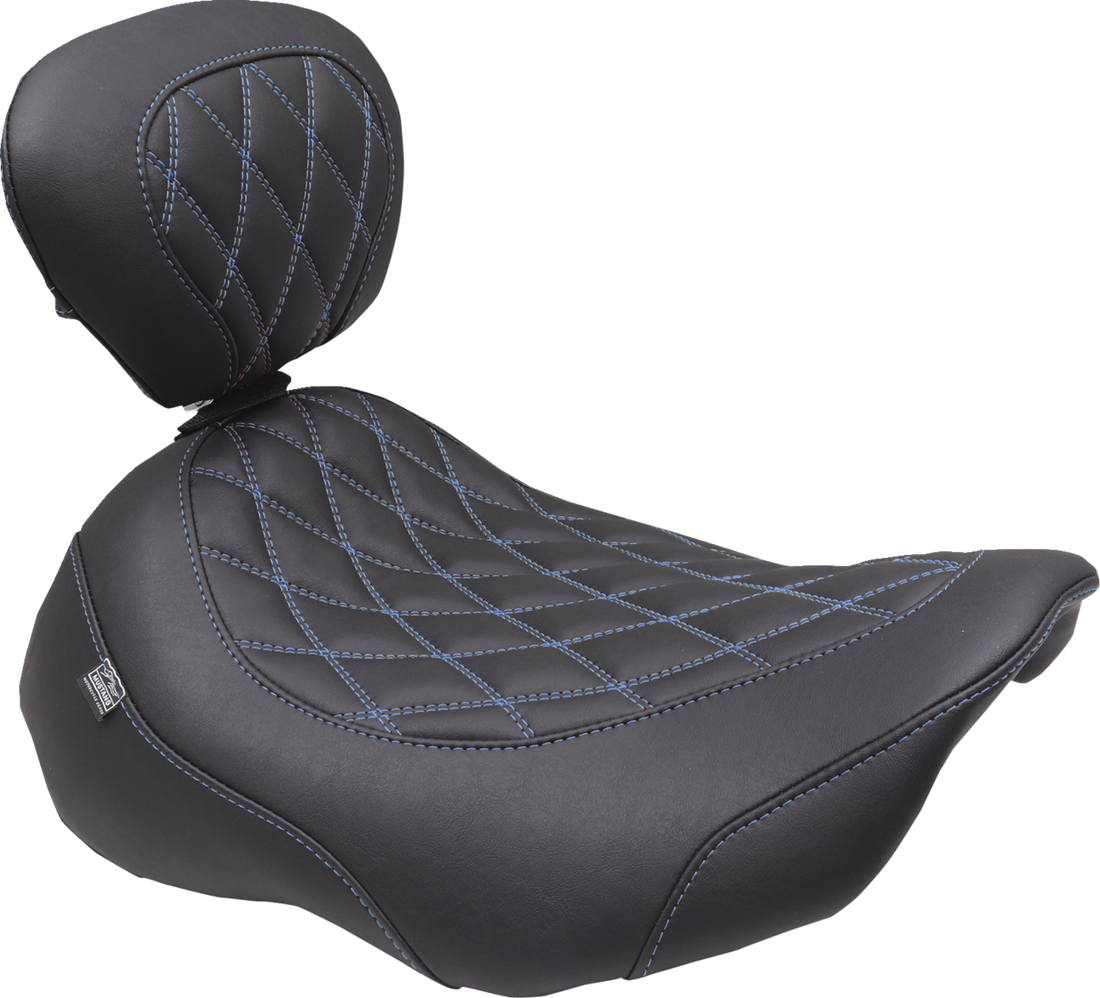 MUSTANG Wide Tripper™ Seat - Solo - Sky Blue Stitching - FLT/FLH '23-'25 89503SB