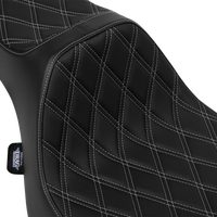 DRAG SPECIALTIES SEATS Extended Reach Predator III Seat - Vinyl - Silver Double Diamond Stitch - FLT/FLH '23-'25 4706C