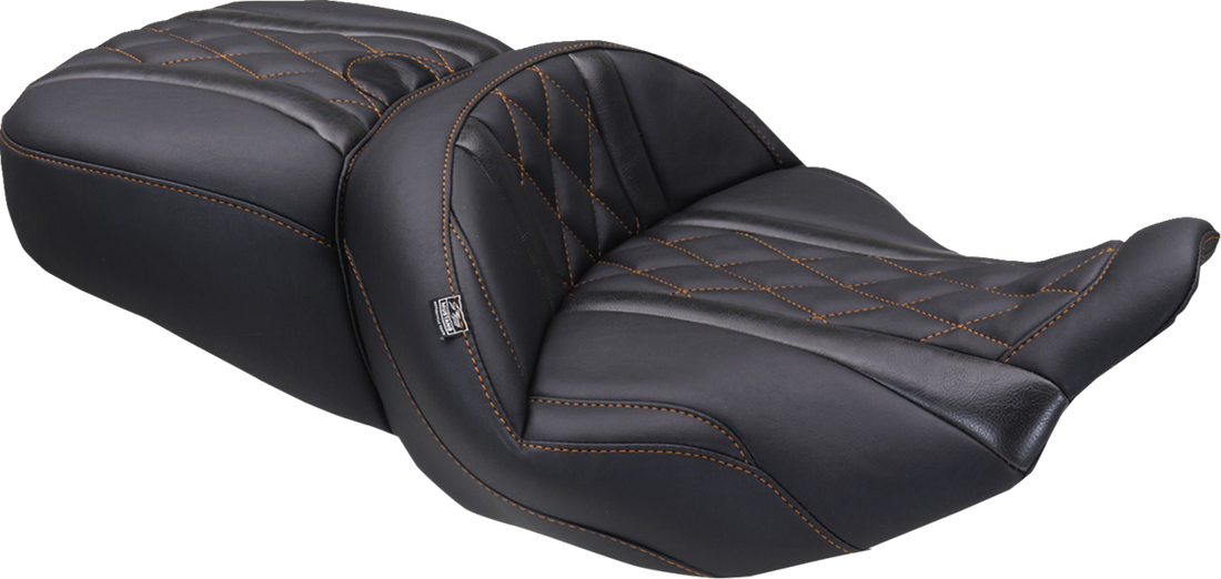 MUSTANG Deluxe One-Piece, 2-Up Seat - Diamond - Mandarin Orange Stitch - FLT/FLH '23-'25 89411MO