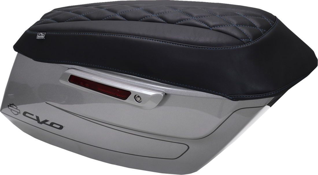 MUSTANG Deluxe Diamond Saddlebag Lid Cover - Black w/ Sky Blue Stitch - FLH/FLT '23-'25 88470SB