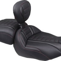 MUSTANG Deluxe Touring Solo Seat - w/ Backrest - Dark Cherry Stitch - FLT/FLH '23-'25 89401DC