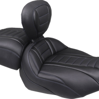 MUSTANG Deluxe Touring Solo Seat - w/ Backrest - Sky Blue Stitch - FLT/FLH '23-'25 89401SB