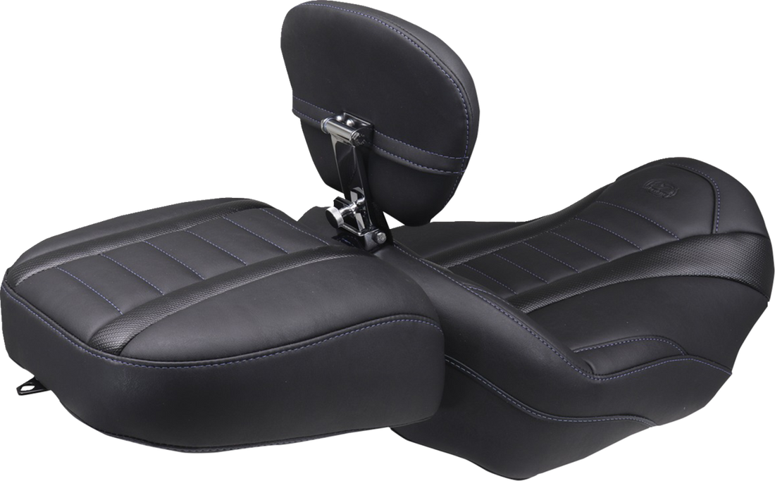 MUSTANG Deluxe Touring Solo Seat - w/ Backrest - Sky Blue Stitch - FLT/FLH '23-'25 89401SB