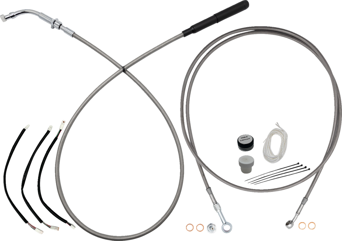FAT BAGGERS INC. EZ Install Kit - 11" Handlebars - Upper Clutch - Full Length - Braided Stainless Steel/Chrome 249011-C