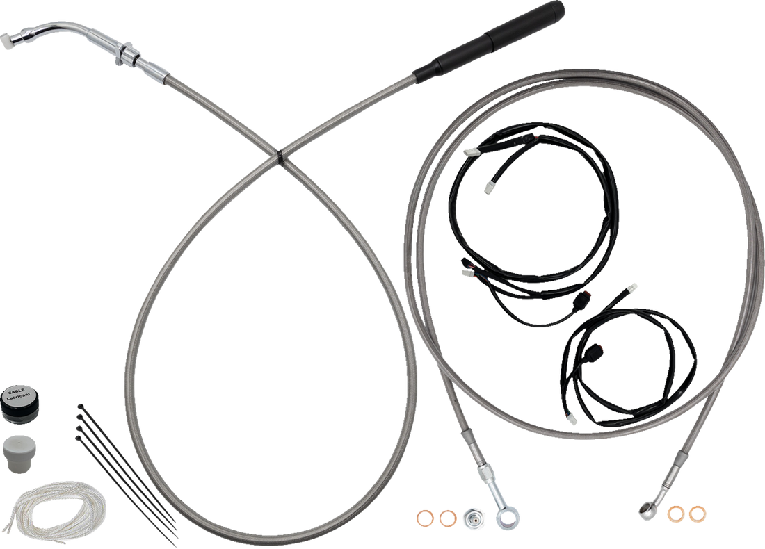 FAT BAGGERS INC. EZ Install Kit - 13"/14" Handlebars - Upper Clutch - Full Length - Braided Stainless Steel/Chrome 249014-C