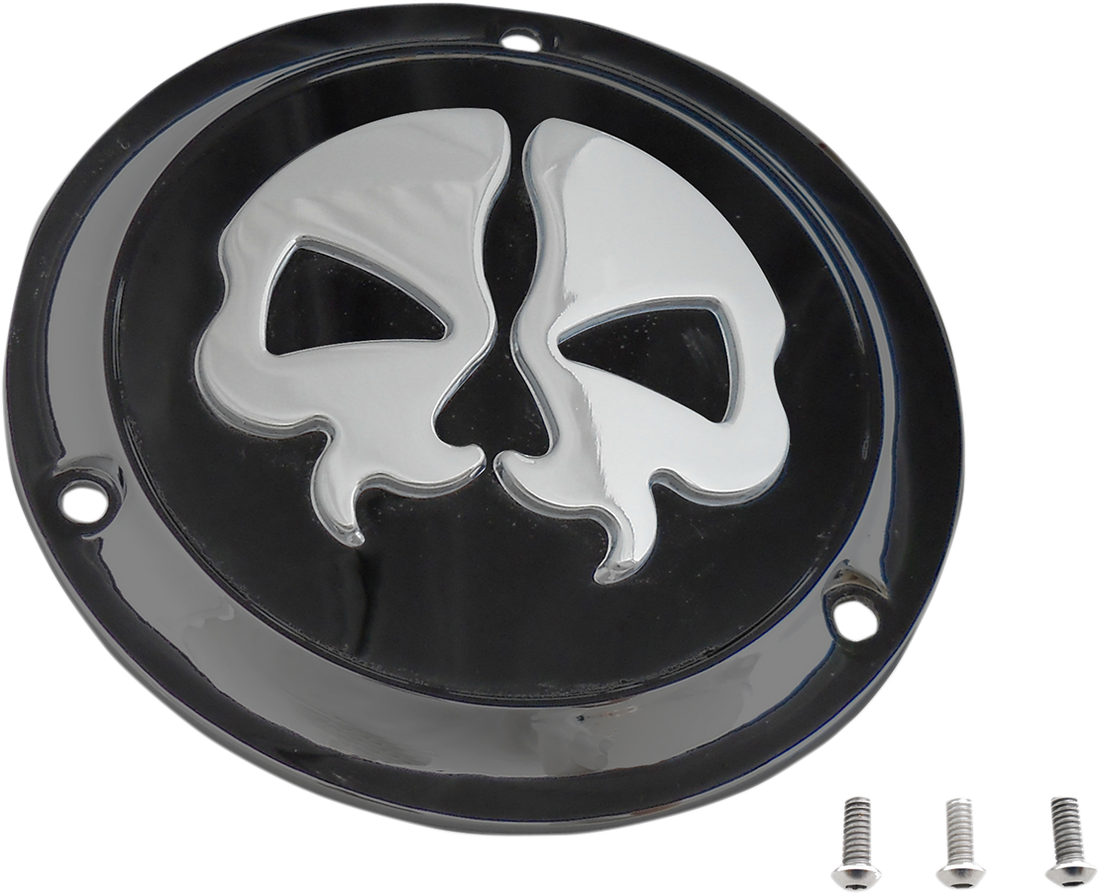 DRAG SPECIALTIES Derby Cover - Split Skull - 3 Hole - Black w/Chrome Skull - '70-'98 Big Twin 78045B
