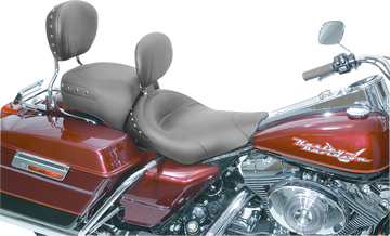 0805-0030 - MUSTANG Wide Solo Seat - With Backrest - Black - Studded W/Concho - Road King '97-'07 79102
