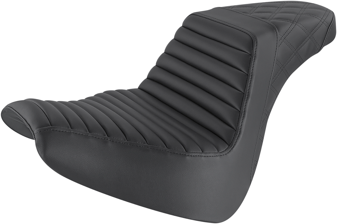 0802-1375 - SADDLEMEN Step-Up Seat - Front Tuck-n-Roll/Rear Lattice Stitch - Black 818-31-176