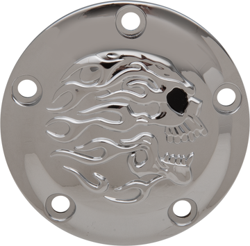 0940-1885 - DRAG SPECIALTIES Flaming Skull Points Cover - Chrome - Twin Cam I30-0219FSKC