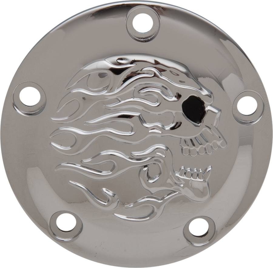 0940-1885 - DRAG SPECIALTIES Flaming Skull Points Cover - Chrome - Twin Cam I30-0219FSKC