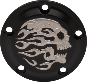 0940-1886 - DRAG SPECIALTIES Flaming Skull Points Cover - Matte Black/ Silver - Twin Cam I30-0219FSKBC