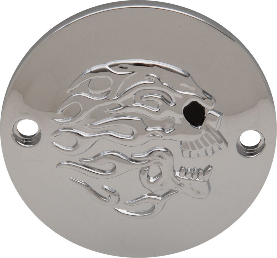 0940-1887 - DRAG SPECIALTIES Flaming Skull Points Cover - Chrome I30-0218FSKC