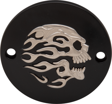 0940-1888 - DRAG SPECIALTIES Flaming Skull Points Cover - Matte Black/Silver - Black I30-0218FSKBC