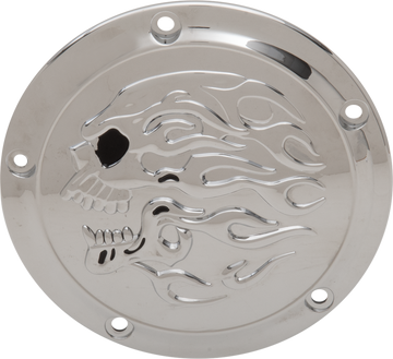 1107-0633 - DRAG SPECIALTIES Flaming Skull Derby Cover - Chrome D33-0112FSKC