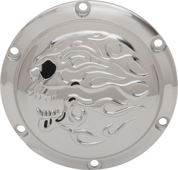 1107-0635 - DRAG SPECIALTIES Flaming Skull Derby Cover - Chrome D33-0113FSKC