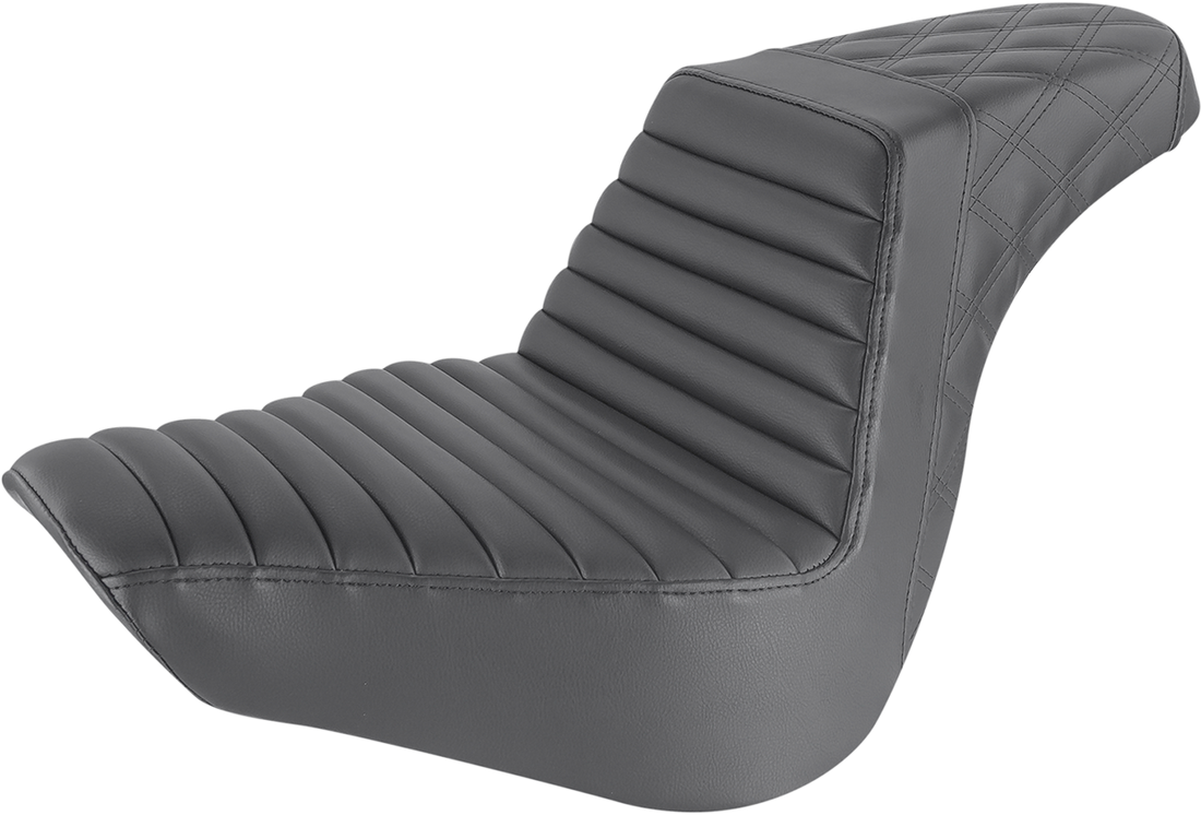 0801-1246 - SADDLEMEN Step-Up Seat - Front Tuck-n-Roll/Rear Lattice Stitch - Black - Softail 818-27-176