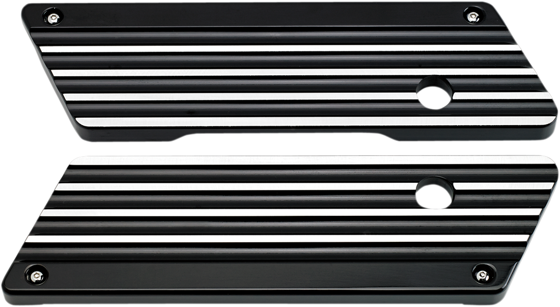 3501-0432 - JOKER MACHINE Finned Saddlebag Latch Covers - Black 04-50-1B