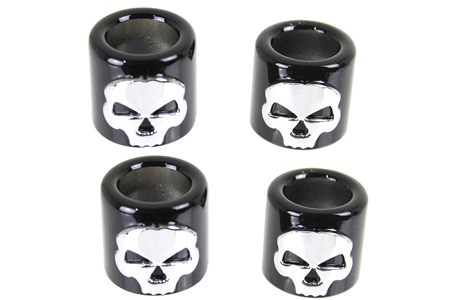 11-0024 - Pushrod Cover Cup Set Black with Chrome Skull Design