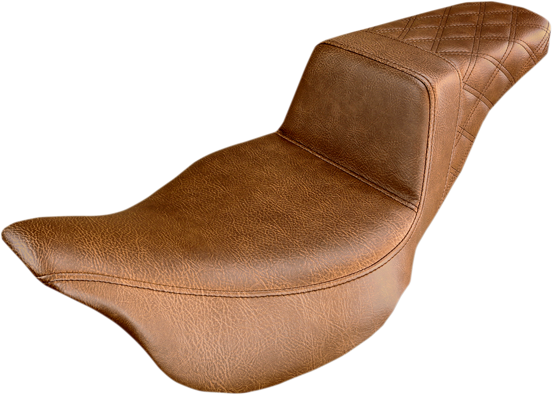 0801-1059 - SADDLEMEN Step-Up Seat - Rear Lattice Stitch - Brown - FLH 808-07B-173BR