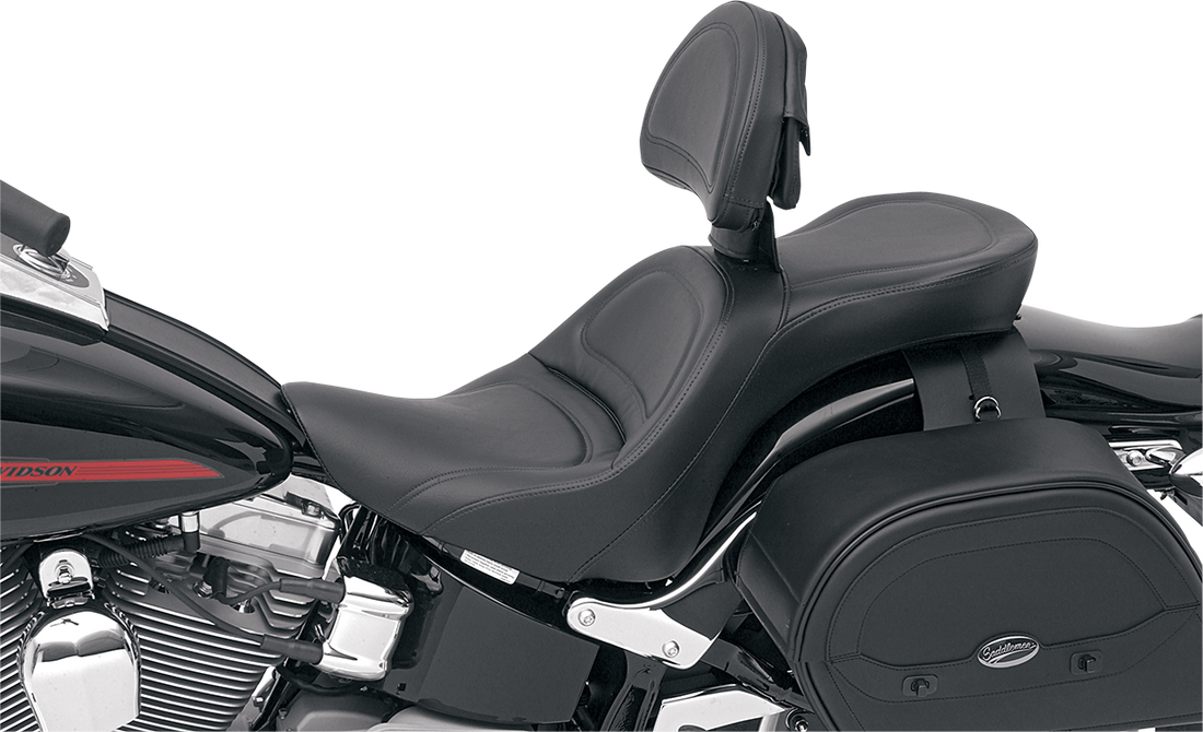 0802-0306 - SADDLEMEN Seat - Explorer* - With Backrest - Stitched - Black - FLSTF '07-'17 806-12-030