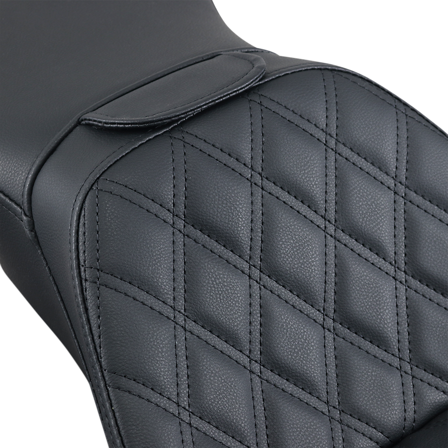0802-1076 - SADDLEMEN Explorer Seat - With Backrest - Lattice Stitched - Black - FLSTN 806-15-030LS