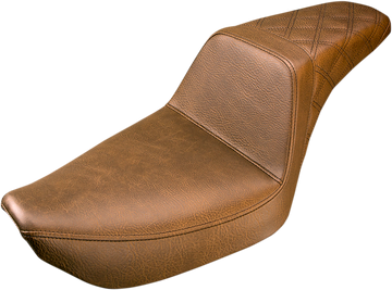 0803-0572 - SADDLEMEN Step Up Seat - Rear Lattice Stitched - Brown - Dyna 896-04-173BR