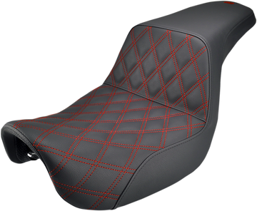 0803-0593 - SADDLEMEN Step-Up Seat - Front Lattice Stitch/With Red Stitching - Black - Dyna 806-04-172RD