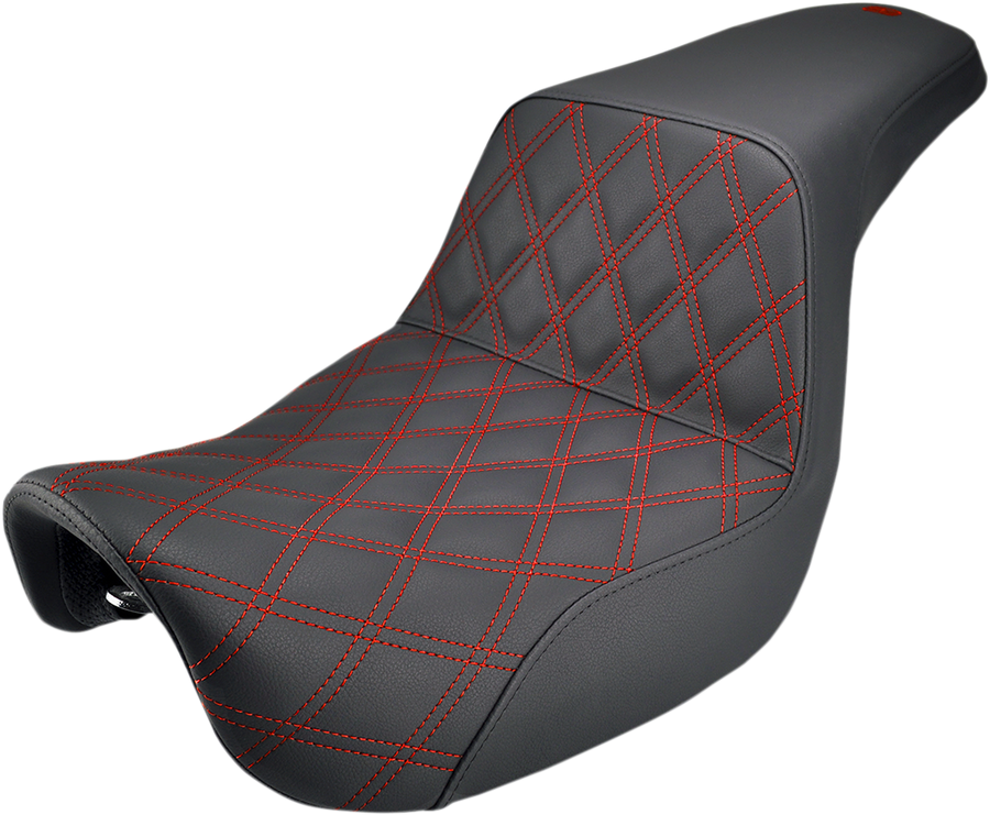 0803-0593 - SADDLEMEN Step-Up Seat - Front Lattice Stitch/With Red Stitching - Black - Dyna 806-04-172RD