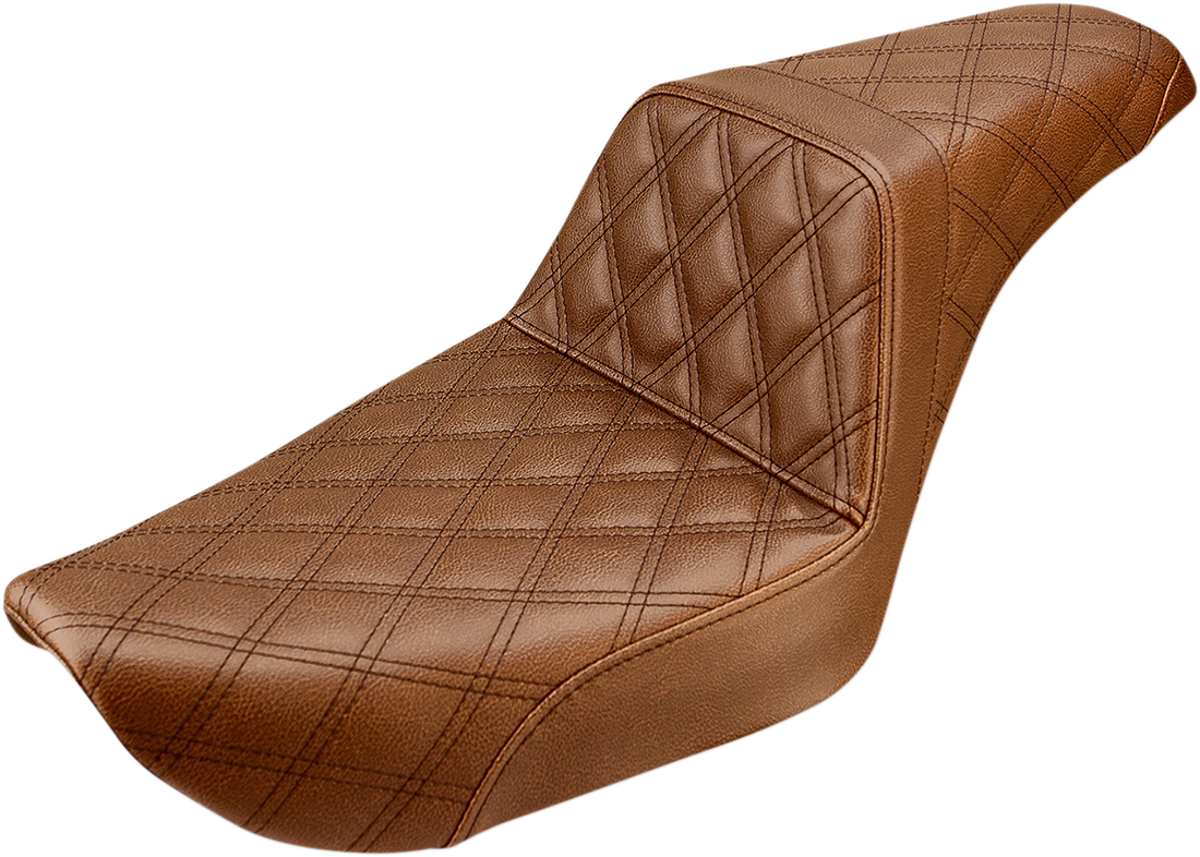 0803-0606 - SADDLEMEN Step-Up Seat - Full Lattice Stitch - Brown - Dyna 896-04-175BR