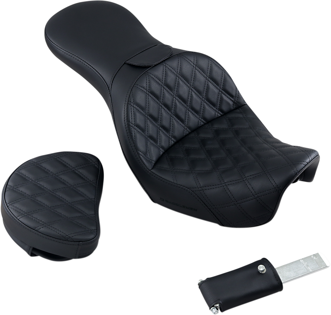 0803-0609 - SADDLEMEN Explorer Seat - With Backrest - Lattice Stitched - Black - FXD 806-04-030LS