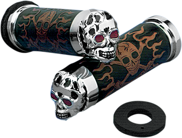 DS-243256 - DRAG SPECIALTIES Grips - Skull Grips - Red Eyes - Chrome 17-0505CDTS